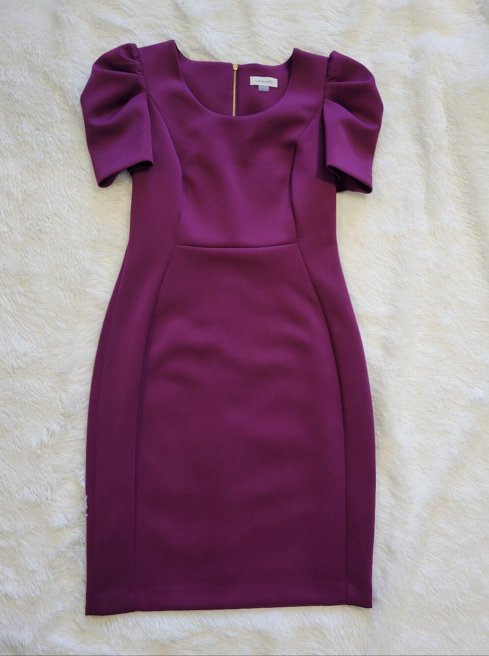 Calvin Klein Purple Berry Puff Sleeve Sheath Dress Size 10